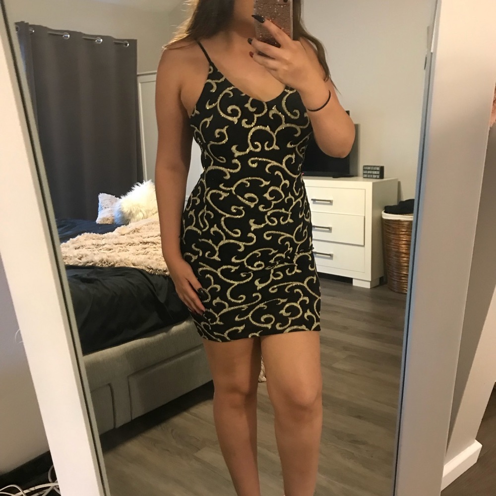 Black dress gold glitter accents